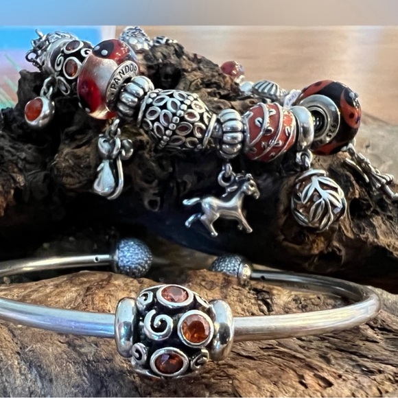 Authentic Pandora Charm Red Vines Bead Sterling Silver Red Enamel Autumn Wine - Picture 5 of 7